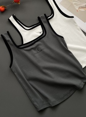 方领打底背心91819 女生时尚个性字母印花撞色宽肩带舒适纯棉吊带