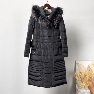 清库存 清仓特价修身长款连帽貉子毛领羽绒服收腰女款