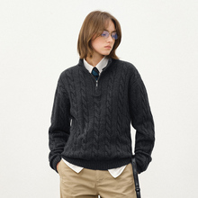 714street秋冬季羊毛羊绒混纺绞花纹半拉链毛衣男2025情侣针织衫