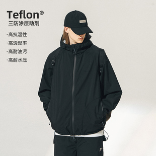 714street潮牌男装 户外登山服连帽外套 防水冲锋衣夹克男秋冬款