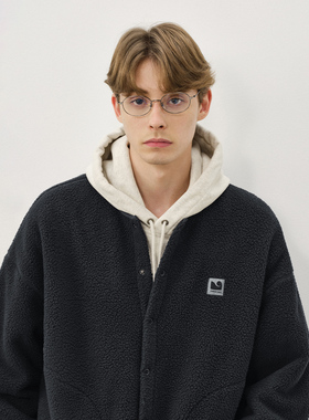 714street日系复古宽松卫衣开衫 2025秋冬款潮牌羊羔绒夹克外套男