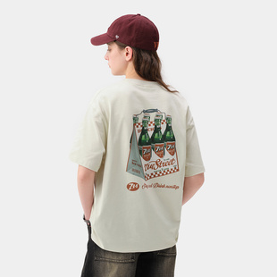 复古情侣装 714street夏季 美式 T恤男新款 宽松上衣 饮料印花纯棉短袖