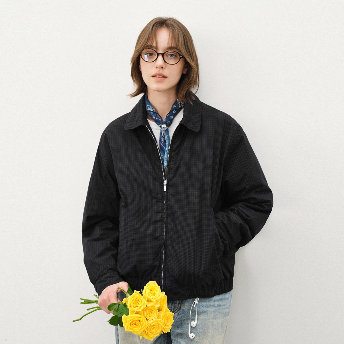 714street美式复古格纹外套男2025秋冬哈灵顿夹克休闲风廓形棉服