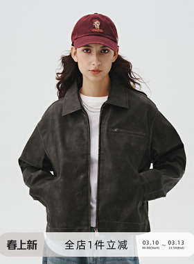 714street美式复古黑色皮衣底特律工装外套秋季新款宽松皮夹克男