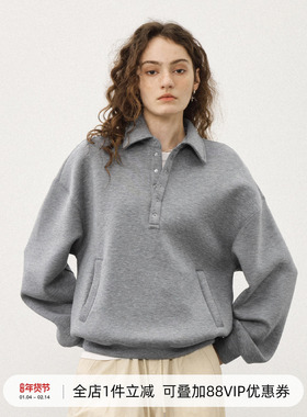 714stree秋季美式复古空气层POLO领卫衣男2025短款宽松情侣上衣