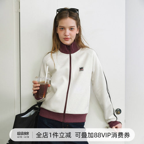 女版花纱复古撞色开衫卫衣