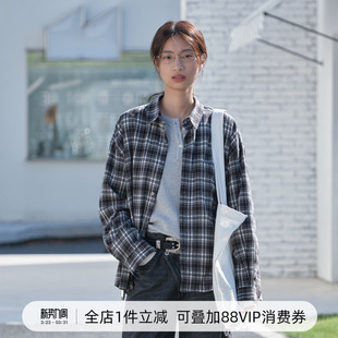 714street复古拉毛绒感格子衬衫 简约衬衣外套 男2025秋冬情侣长袖