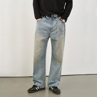 714street水洗做旧复古牛仔裤 男2025秋猫须纯棉直筒cleanfit长裤
