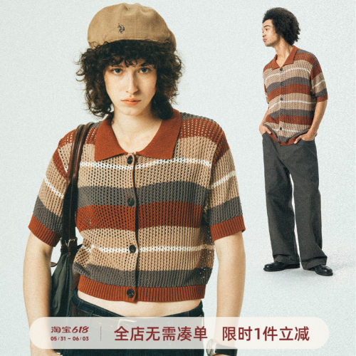针织开衫714street镂空短袖