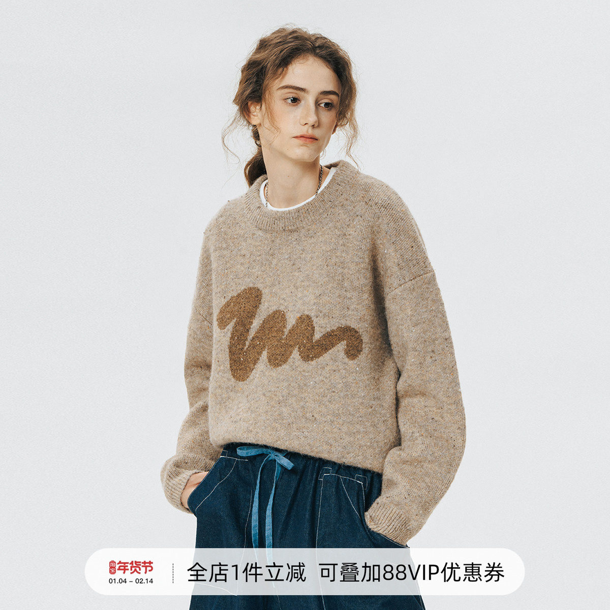 714street情侣毛衣秋冬款日系复古上衣套头外套宽松慵懒风针织衫