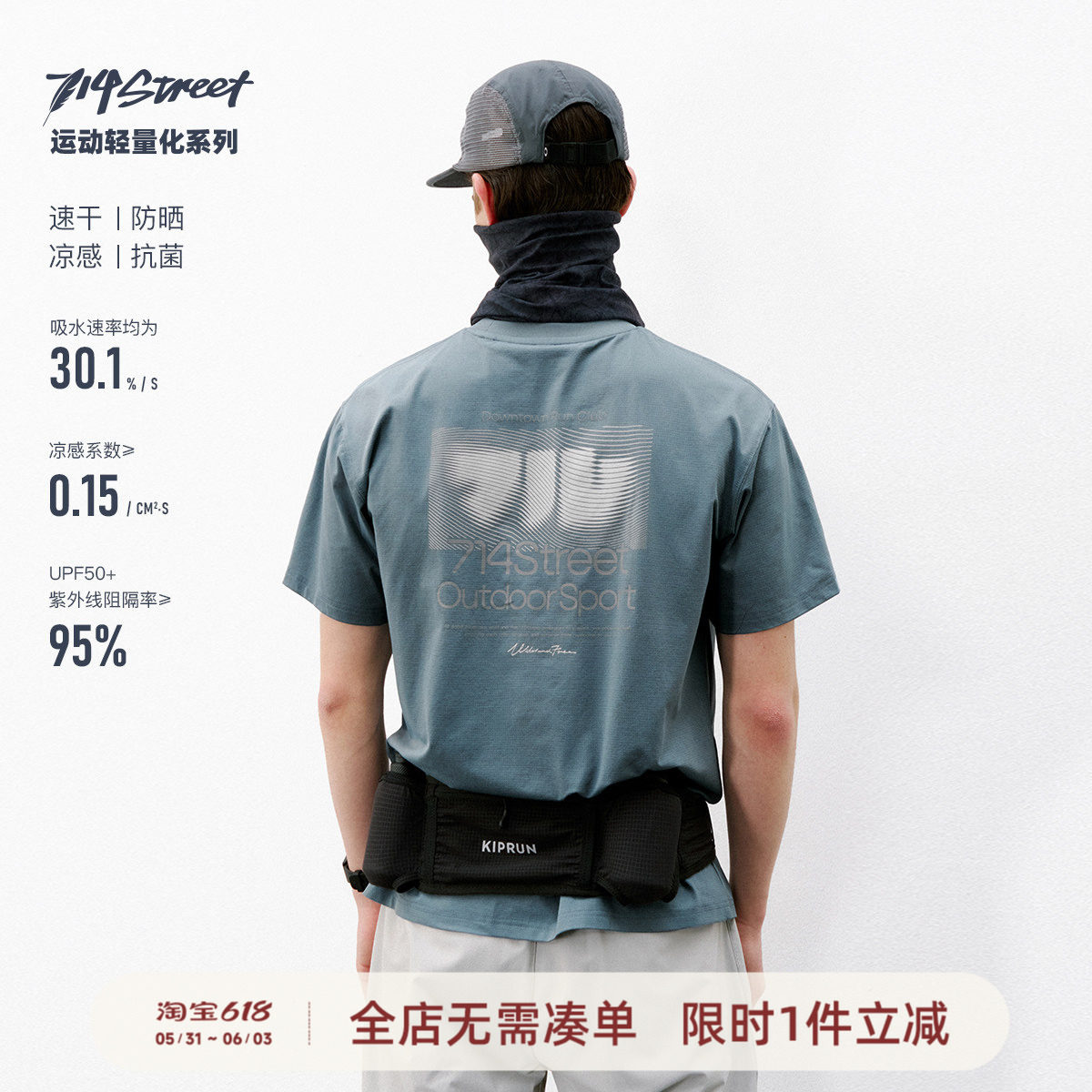 714street栅格印花速干短袖