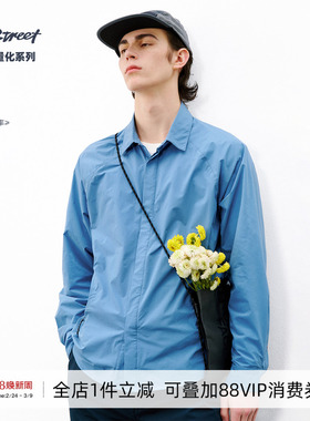 714street户外轻薄透气防晒长袖衬衫男2026春微宽松口袋运动衬衣