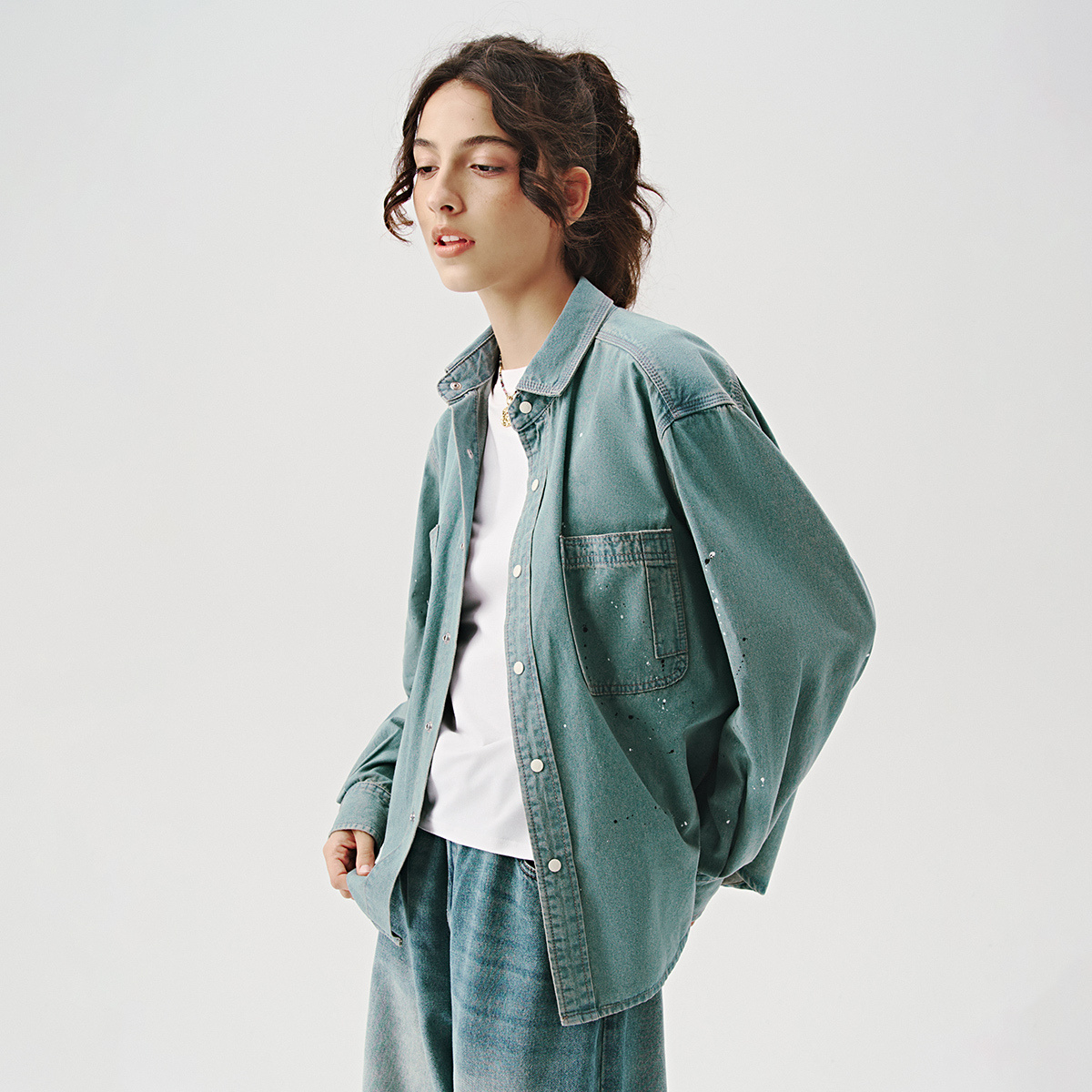 714street泼墨牛仔长袖衬衫