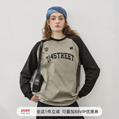 714street足球风撞色插肩长袖 T恤2025秋季 情侣球服宽松纯上衣棉男