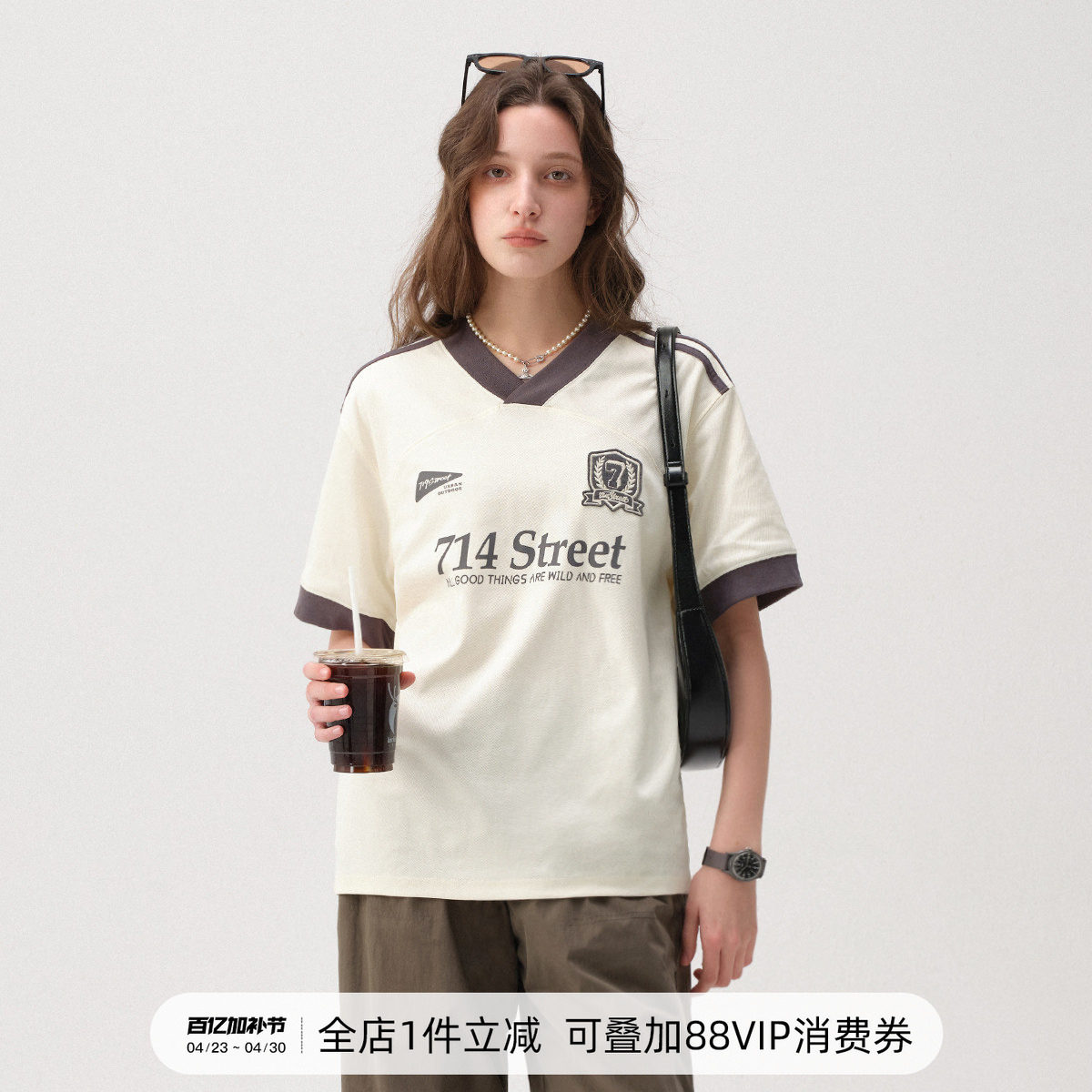 714street透气网眼印花球服速干短袖T恤男夏季情侣装v领运动上衣