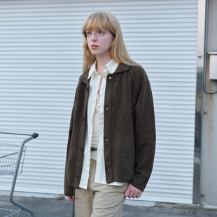 714street菠萝纹情侣翻领毛衣外套男2025秋冬cleanfit针织开衫 女