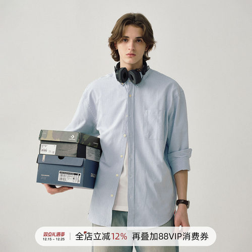 714street日系条纹衬衫情侣港风