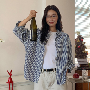 中性简约衬衣 男女25秋季 714street微宽松落肩纯棉小格纹长袖 衬衫