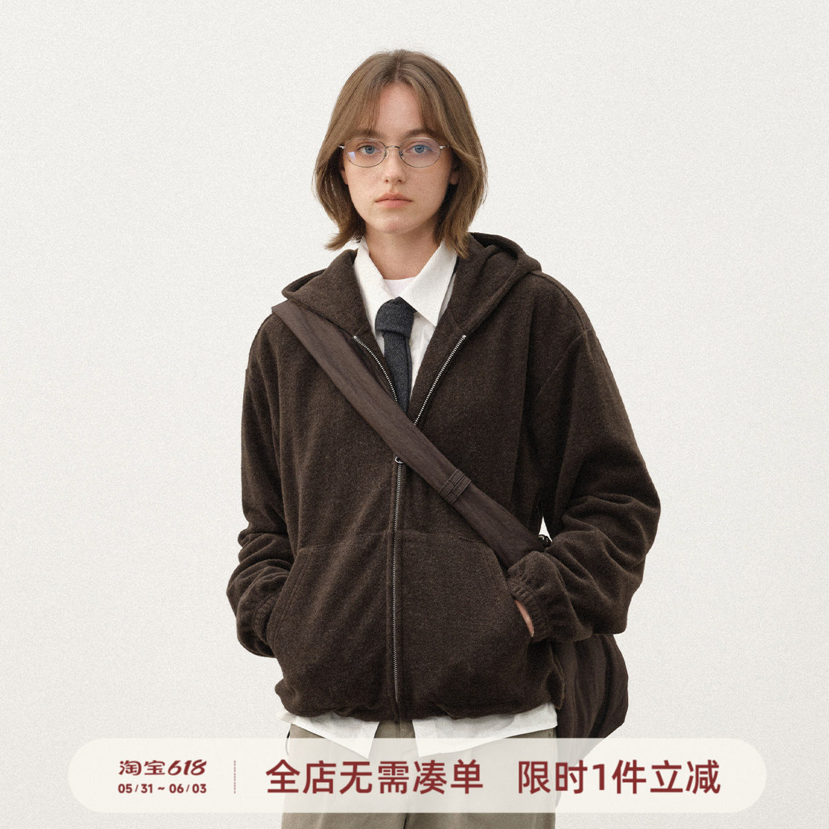 714street呢料针织外套男2025新款秋冬连帽卫衣美式复古毛衣开衫