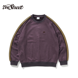 美式 圆领卫衣男女同款 复古上衣 新款 714street麂皮绒织带2024秋季