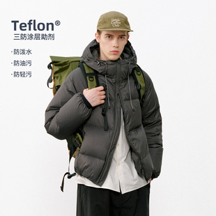 714street轻盈户外连帽羽绒服男2025冬季 保暖90白鸭绒三防厚外套