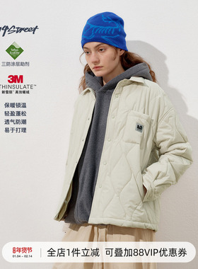 714street3M新雪丽暖绒高蓬菱格棉服2025冬季新款宽松衬衫外套男
