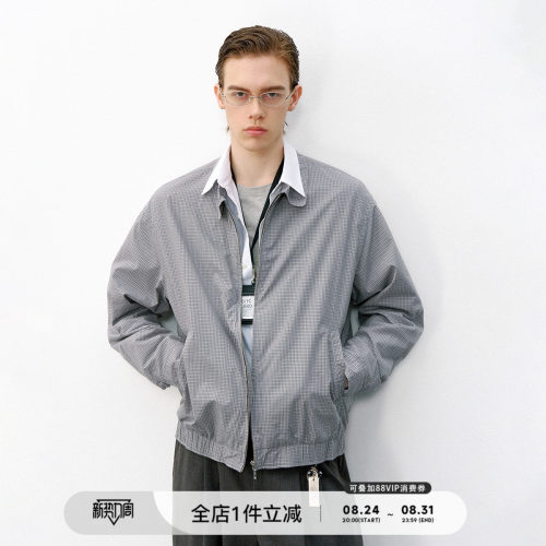 714street复古格纹哈灵顿夹克