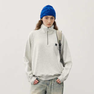 714street美式 上衣 宽松落肩半拉链卫衣男2025秋冬复古抓绒情侣款