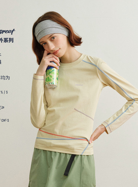 714street户外吸湿凉感长袖T恤女2026春季修身运动撞色速干骑行服