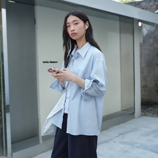 口袋衬衣 男女2025秋季 714street精梳高密纯棉微宽松蓝色长袖 衬衫