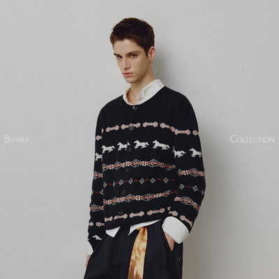 BEHALF冰岛提花修身毛衣