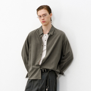 复古肌理感宽松衬衣 男2026春季 714street莱赛尔透气凉感长袖 衬衫