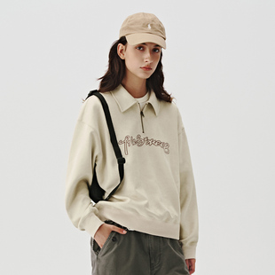 新款 2024秋季 上衣男 复古情侣装 714street麂皮半拉链翻领卫衣美式