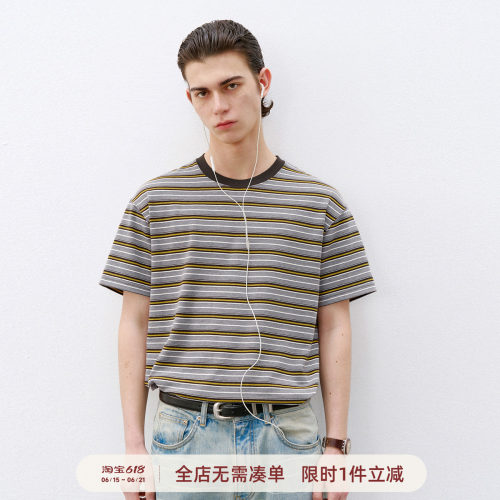 714street复古条纹短袖T恤