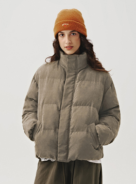 714street冬新款桃皮绒短款棉服男2024情侣装面包服宽松棉衣外套