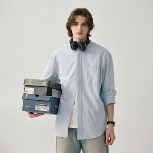 衬衣潮牌外套女 长袖 714street复古牛津纺条纹衬衫 男cheanfit秋季