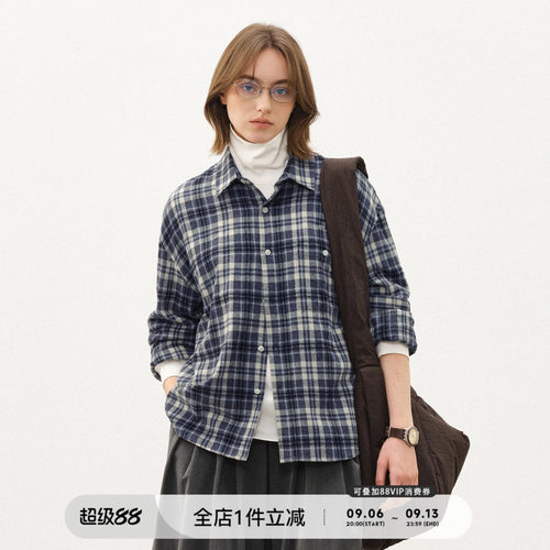 714street复古拉毛格纹衬衫