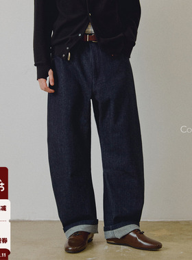714street高端线BEHALF「日本冈山」胚蓝 弧形打褶原牛弯刀长裤