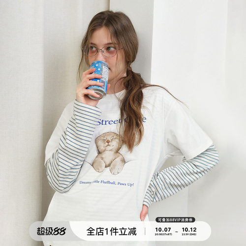 714street可爱小猫印花短袖