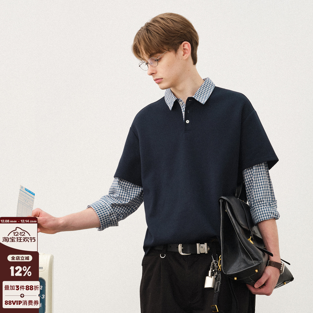 714street假两件长袖POLO衬衫