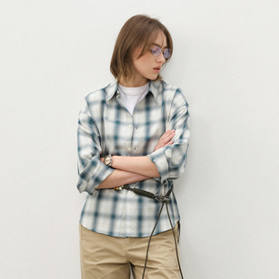 衬衣外套 宽松纯棉情侣长袖 714street复古渐变格子衬衫 男2025秋季