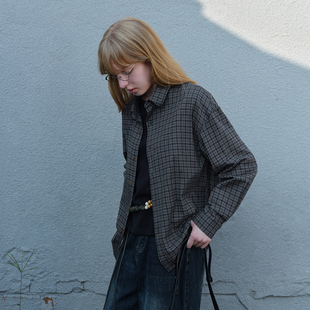 复古纯棉情侣长袖 714street秋季 美式 男2025新款 miu系蓝色格子衬衫