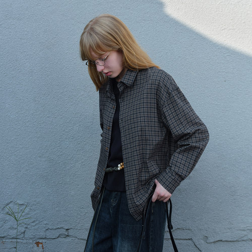 714street格纹长袖衬衫