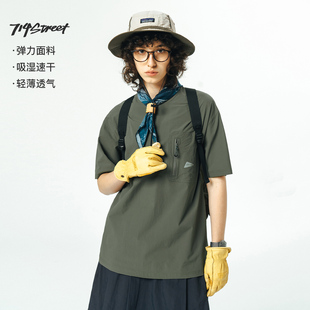 短袖 新款 714street潮牌弹力户外运动上衣男女夏季 T恤 透气速干