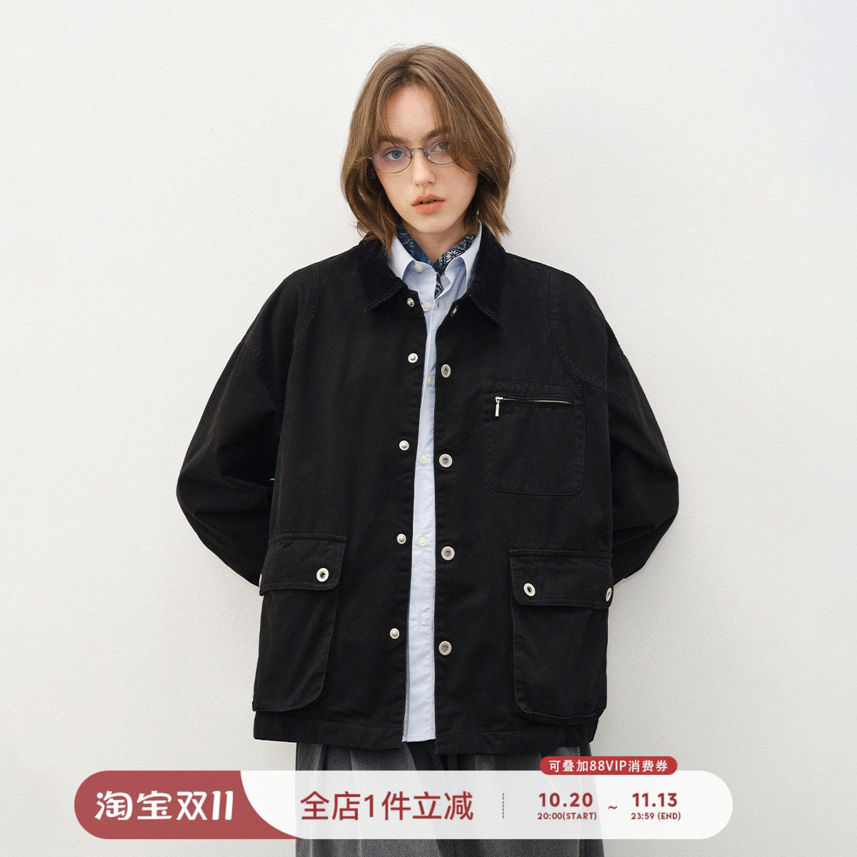 714street水洗做旧猎装夹克25秋冬季灯芯绒翻领巴恩风工装外套男