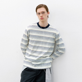 潮牌休闲圆领混纺T恤男女 新款 714street轻薄条纹长袖 上衣2026春季