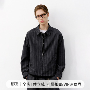 714street肌理感条纹提花翻领夹克2026春季 复古BOXY短外套男 美式