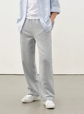 714street日系休闲加绒灰色卫裤男2025秋冬新款潮牌简约直筒裤子