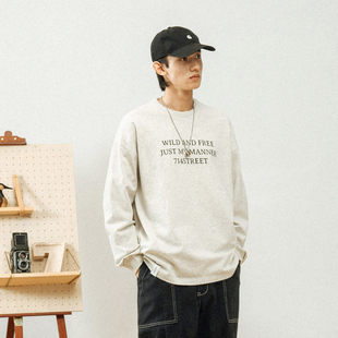 宽松纯棉打底衫 新款 圆领套头上衣 T恤男潮牌2023春季 714street长袖