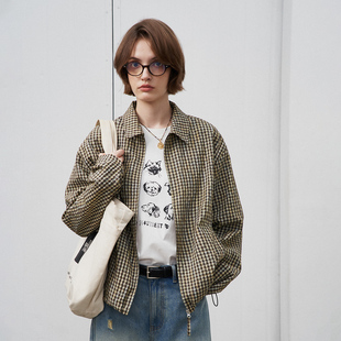 宽松轻薄外套 新款 714street美式 复古微皱泡泡纱格子翻领夹克春季